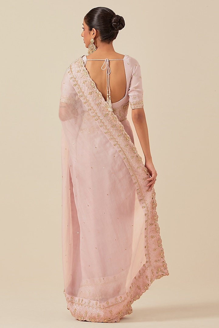 Pink Organza Wedding Saree Set by Ikshita Choudhary at Pernia's Pop Up Shop