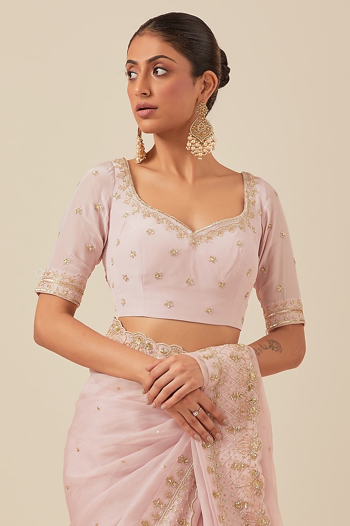 Pink Organza Wedding Saree Set by Ikshita Choudhary at Pernia's Pop Up Shop