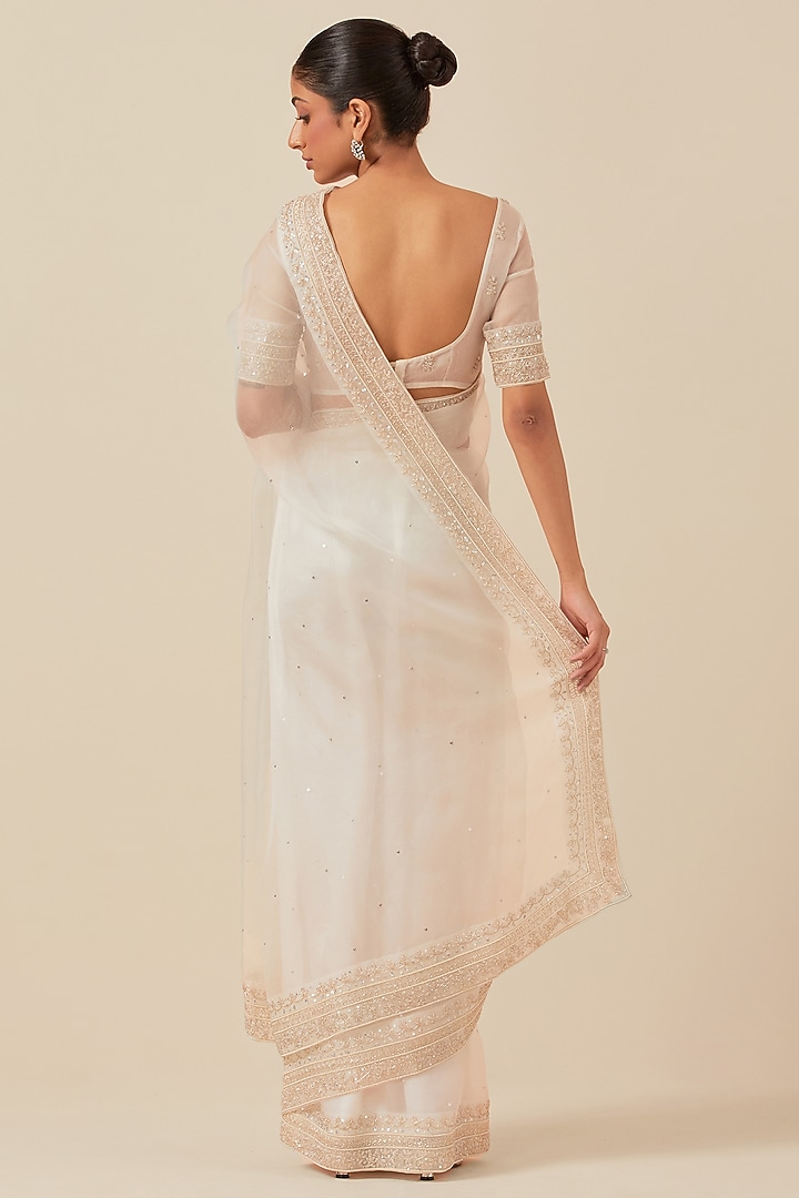 White Organza Wedding Saree Set by Ikshita Choudhary at Pernia's Pop Up Shop