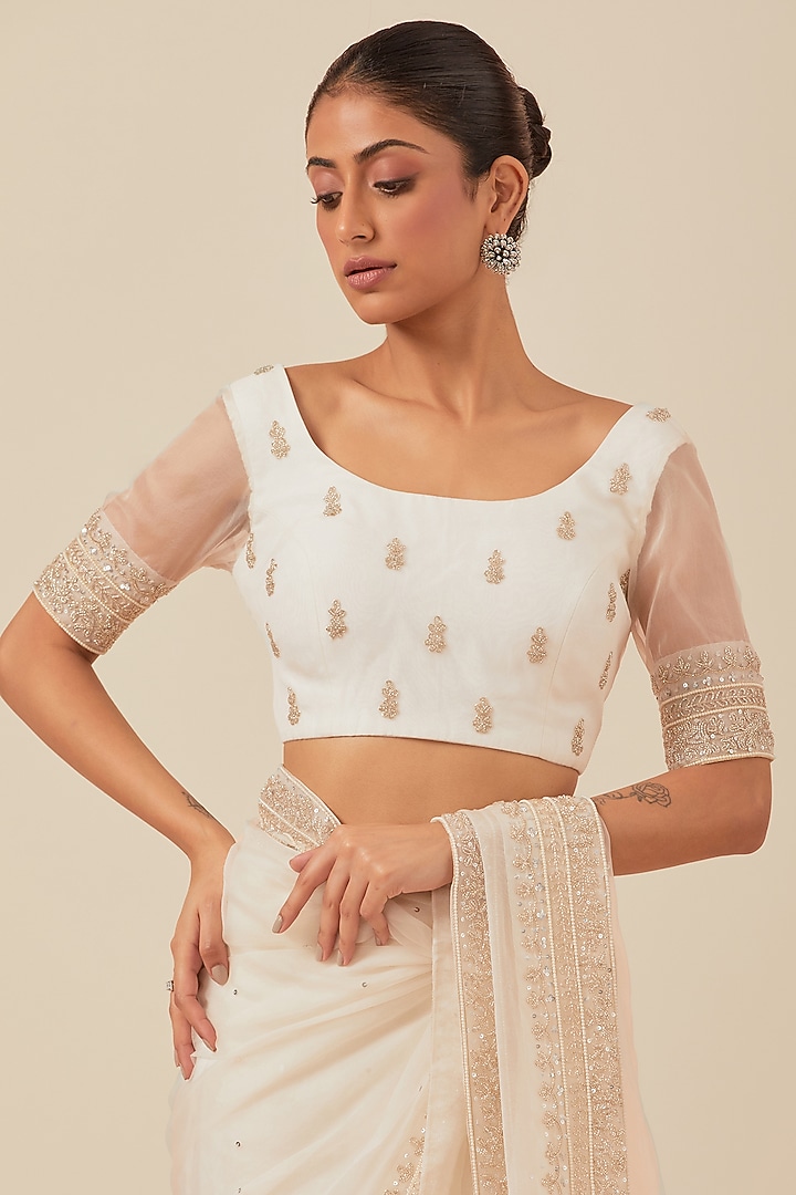 White Organza Wedding Saree Set by Ikshita Choudhary at Pernia's Pop Up Shop