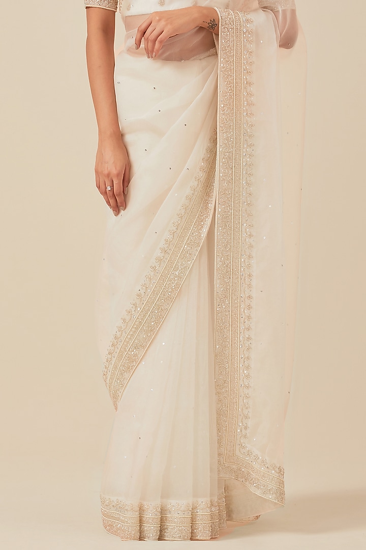 White Organza Wedding Saree Set by Ikshita Choudhary at Pernia's Pop Up Shop