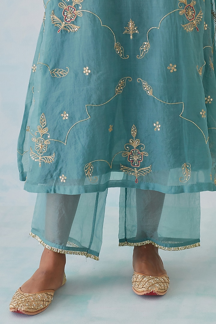 Blue Tissue Organza Embroidered Kurta Set by Ikshita Choudhary at Pernia's Pop Up Shop