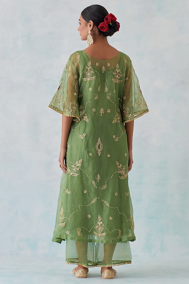 Green Tissue Organza Embroidered Kurta Set by Ikshita Choudhary at Pernia's Pop Up Shop