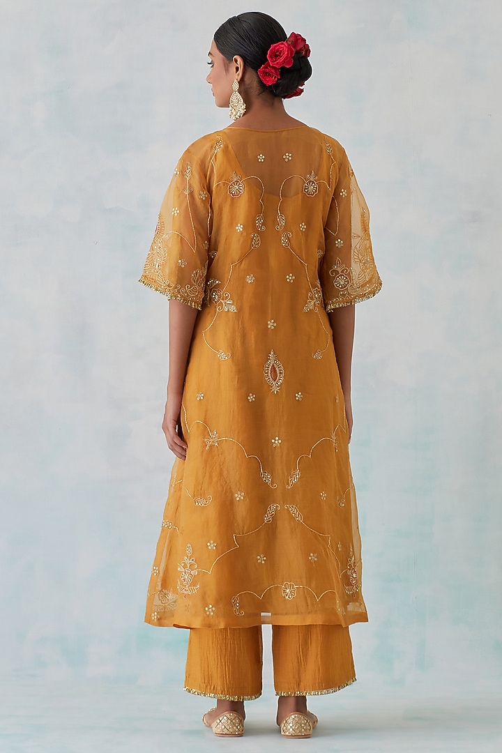 Mustard Tissue Organza Embroidered Kurta Set by Ikshita Choudhary at Pernia's Pop Up Shop