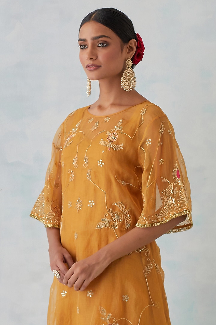 Mustard Tissue Organza Embroidered Kurta Set by Ikshita Choudhary at Pernia's Pop Up Shop