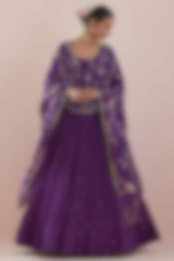 Plum Purple Georgette Hand Embroidered Anarkali Set by Ikshita Choudhary at Pernia's Pop Up Shop