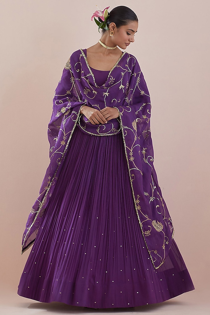 Plum Purple Georgette Hand Embroidered Anarkali Set by Ikshita Choudhary at Pernia's Pop Up Shop