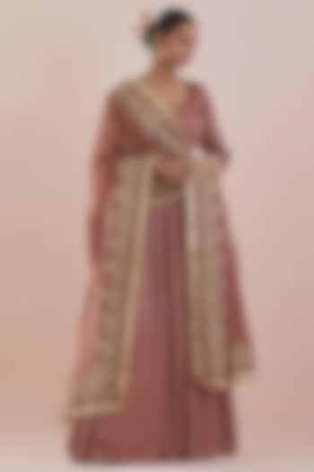 Cinnamon Brown Modal Satin Hand Embroidered Anarkali Set by Ikshita Choudhary at Pernia's Pop Up Shop