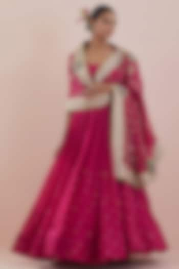 Pink Georgette Hand Embroidered Anarkali Set by Ikshita Choudhary at Pernia's Pop Up Shop