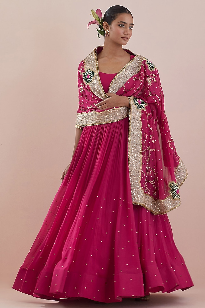 Pink Georgette Hand Embroidered Anarkali Set by Ikshita Choudhary at Pernia's Pop Up Shop