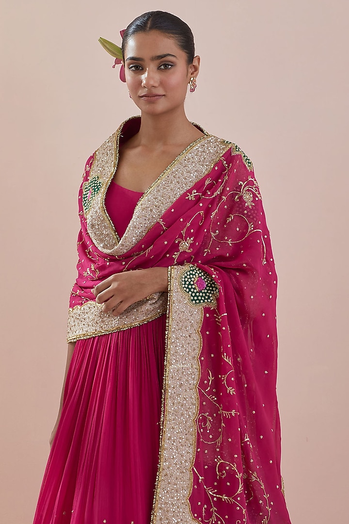 Pink Georgette Hand Embroidered Wedding Anarkali Set by Ikshita Choudhary at Pernia's Pop Up Shop
