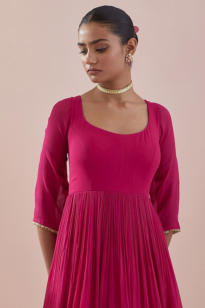 Pink Georgette Hand Embroidered Wedding Anarkali Set by Ikshita Choudhary at Pernia's Pop Up Shop