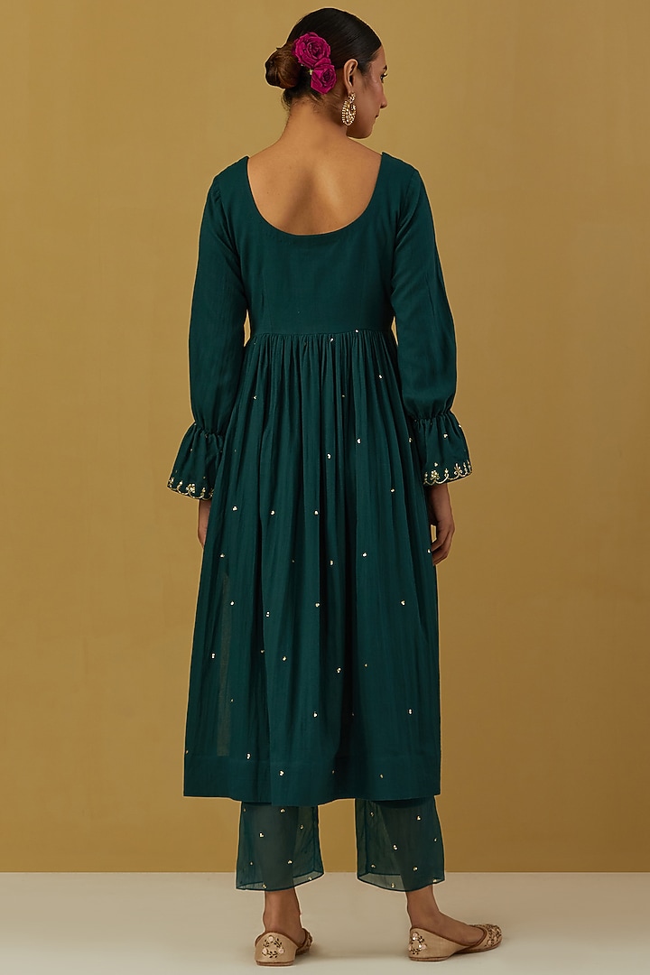 Green Embroidered Party Wear Anarkali Set by Ikshita Choudhary at Pernia's Pop Up Shop