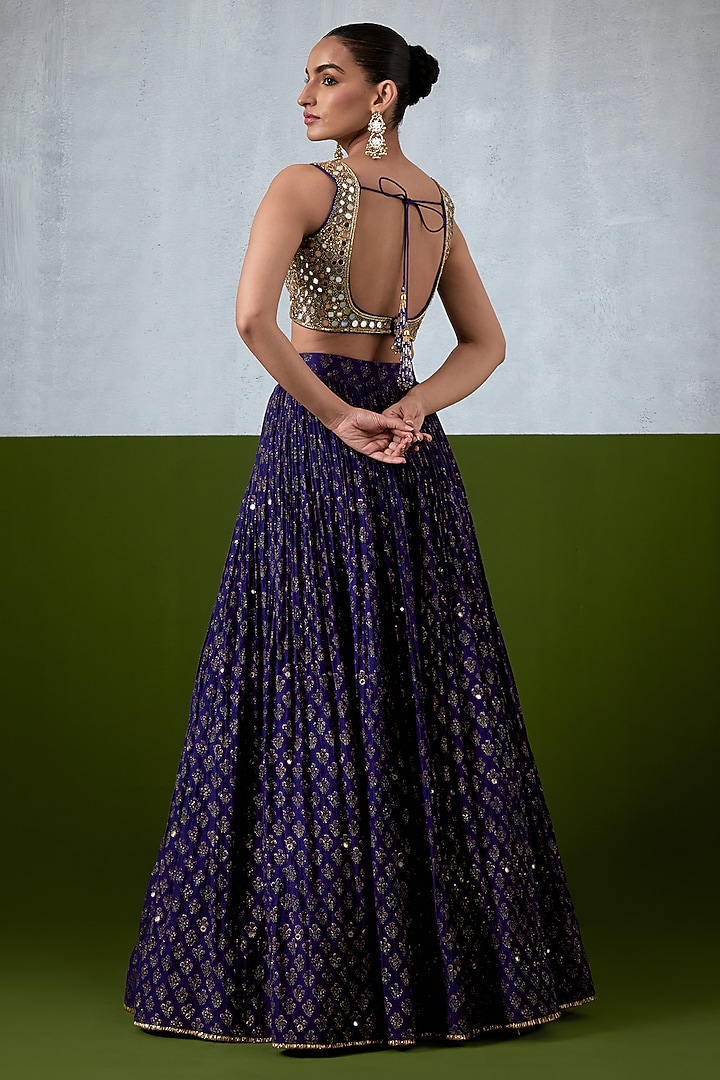 Blue Chanderi Hand Embroidered Wedding Lehenga Set by Ikshita Choudhary at Pernia's Pop Up Shop