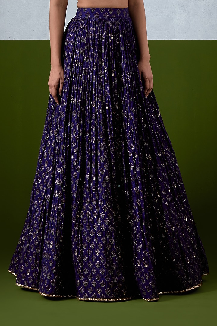 Blue Chanderi Hand Embroidered Wedding Lehenga Set by Ikshita Choudhary at Pernia's Pop Up Shop