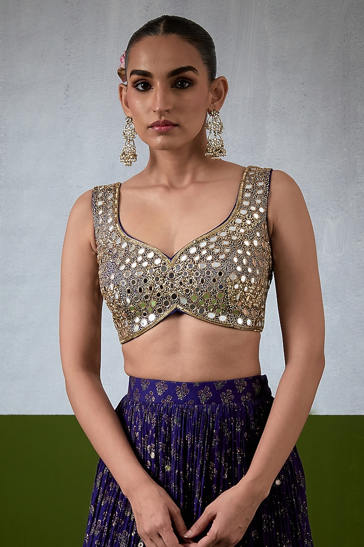 Blue Chanderi Hand Embroidered Wedding Lehenga Set by Ikshita Choudhary at Pernia's Pop Up Shop
