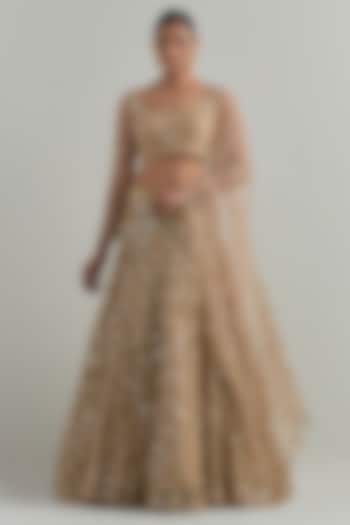 Beige Net Hand Embroidered Wedding Lehenga Set by Ikshita Choudhary at Pernia's Pop Up Shop