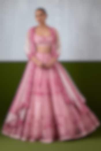 Pink Organza Hand Embroidered Wedding Lehenga Set by Ikshita Choudhary at Pernia's Pop Up Shop
