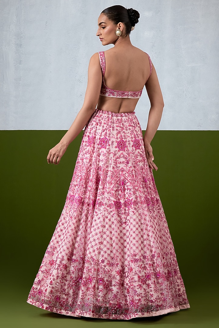 Pink Organza Hand Embroidered Wedding Lehenga Set by Ikshita Choudhary at Pernia's Pop Up Shop