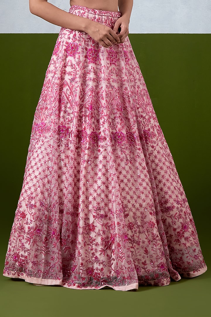 Pink Organza Hand Embroidered Wedding Lehenga Set by Ikshita Choudhary at Pernia's Pop Up Shop