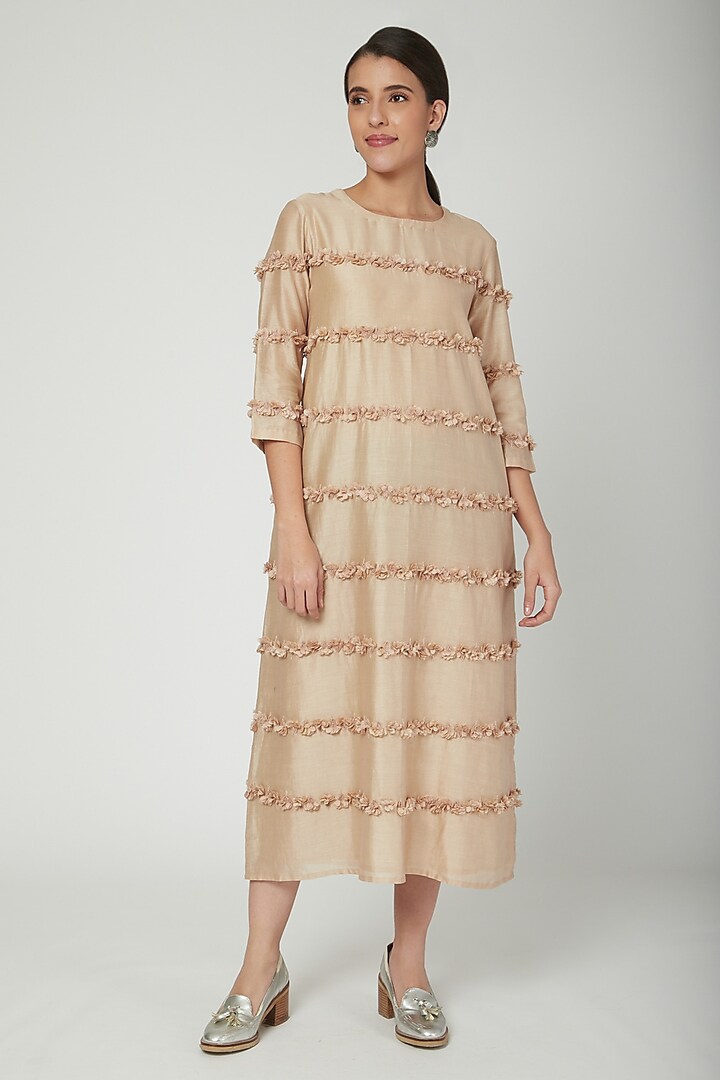Beige Embroidered Tiered Dress by ILK by Shikha and Vinita