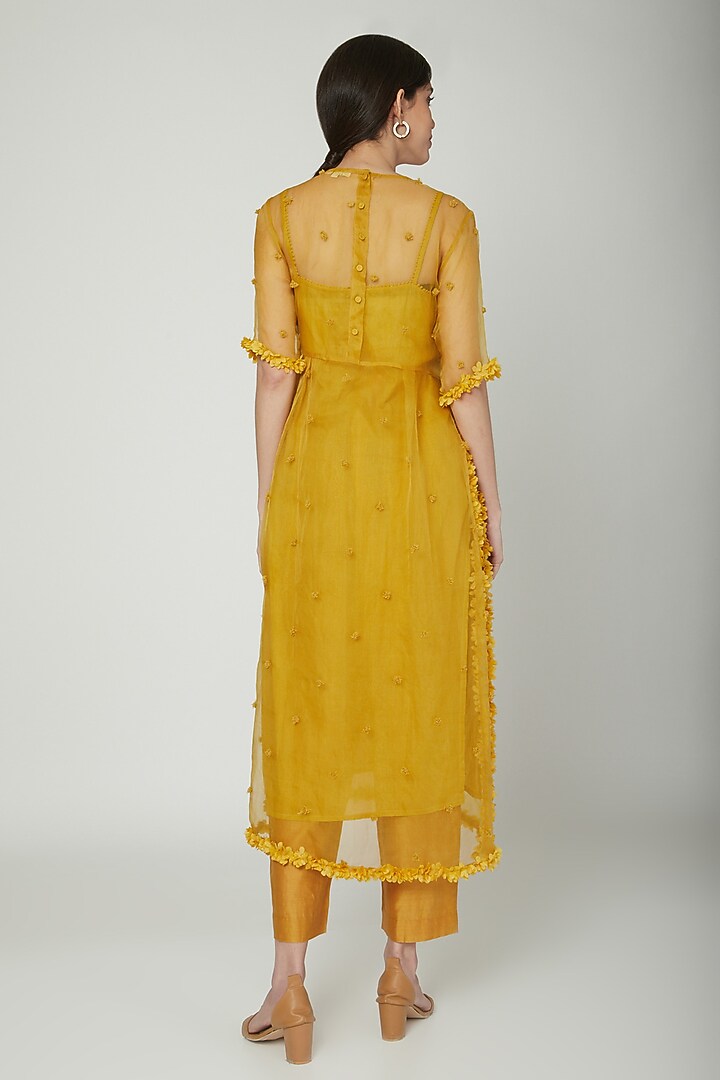 Mustard Embroidered Sheer Kurta Set by ILK by Shikha and Vinita at Pernia's Pop Up Shop