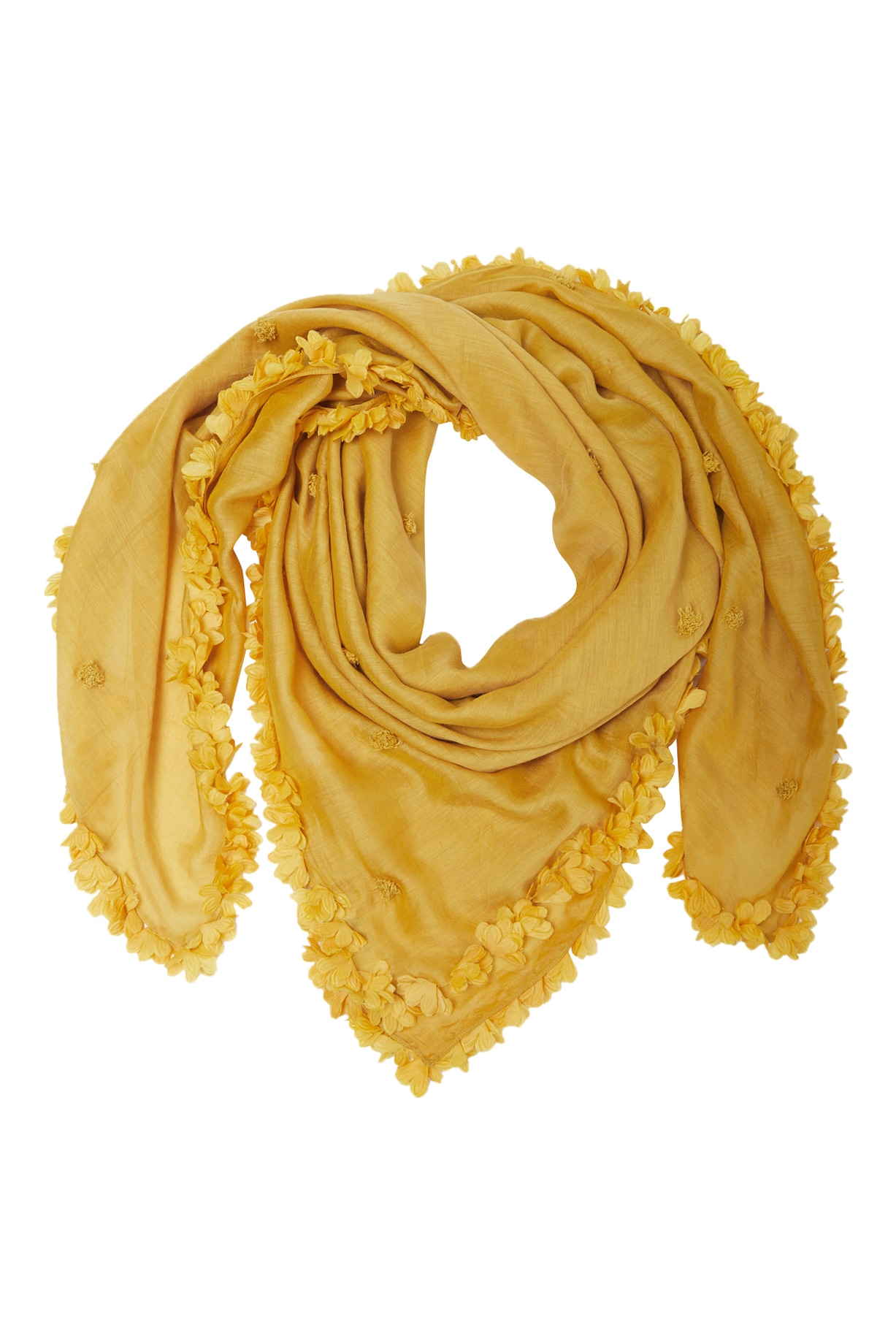 Mustard Embroidered Pom-Pom Scarf Design by ILK by Shikha and Vinita at  Pernia's Pop Up Shop 2023