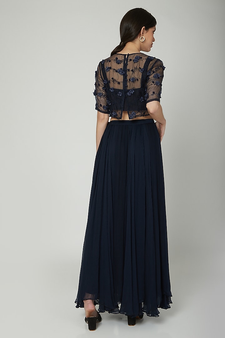 Navy Blue Embroidered Skirt Set by ILK by Shikha and Vinita at Pernia's Pop Up Shop