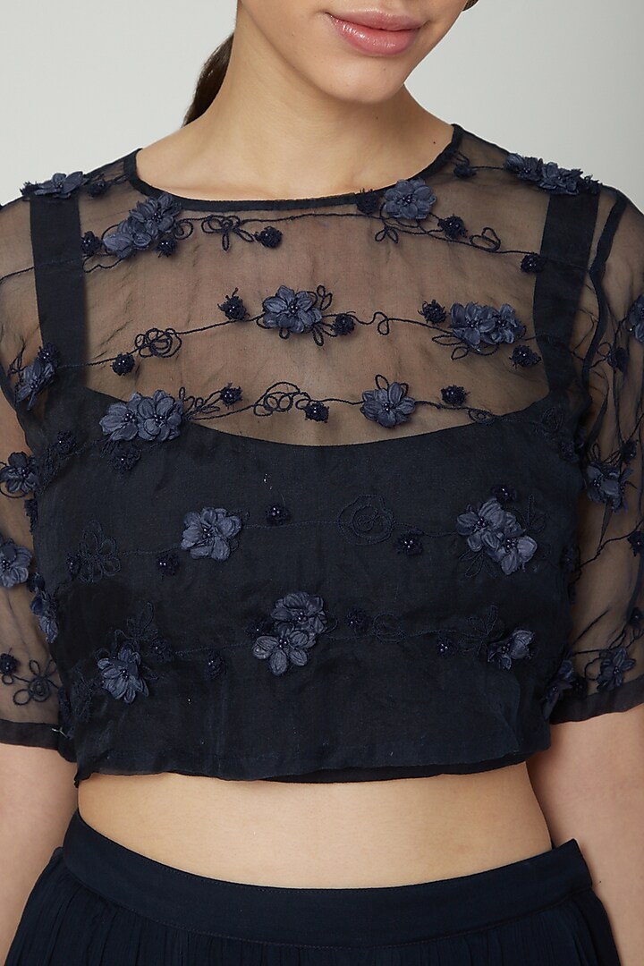 Navy Blue Embroidered Skirt Set by ILK by Shikha and Vinita at Pernia's Pop Up Shop