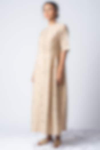 Beige Embroidered Vacation Dress With Rainbow Pom Poms by ILk by Shikha and Vinita at Pernia's Pop Up Shop