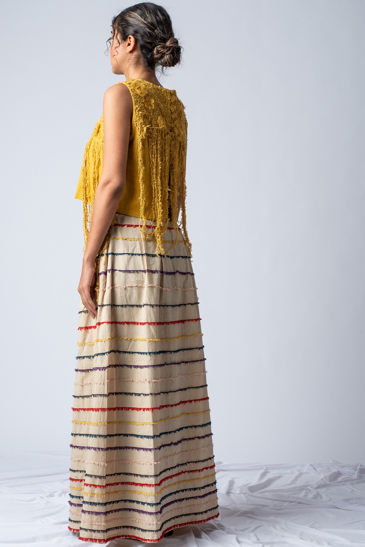 Beige Embroidered Skirt Design by ILk 