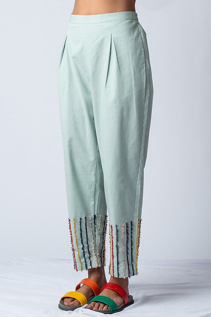 Sea Green Embroidered Pants by ILk by Shikha and Vinita