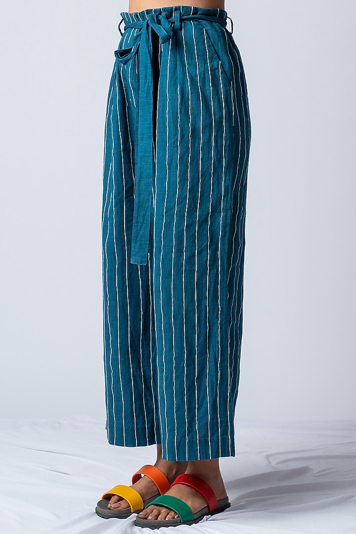 Teal Blue Embroidered Pants by ILk by Shikha and Vinita