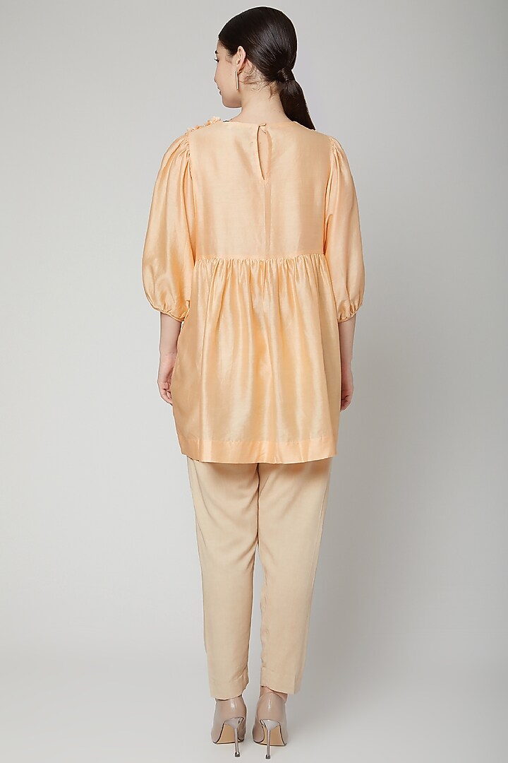 Peach Embroidered & Gathered Top by ILK by Shikha and Vinita at Pernia's Pop Up Shop