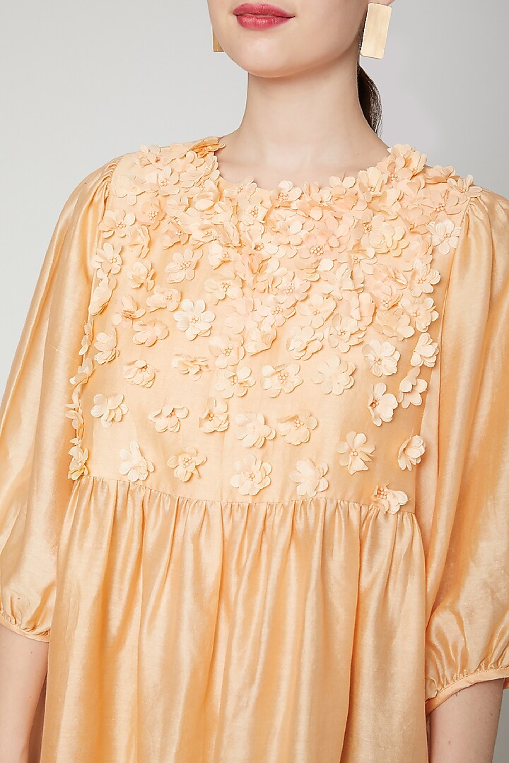 Peach Embroidered & Gathered Top by ILK by Shikha and Vinita at Pernia's Pop Up Shop
