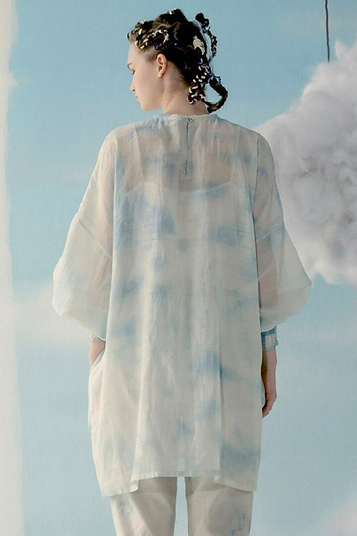 Ice Blue & Off-White Printed Tunic by ILk by Shikha and Vinita at Pernia's Pop Up Shop