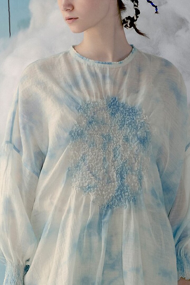 Ice Blue & Off-White Printed Tunic by ILk by Shikha and Vinita at Pernia's Pop Up Shop