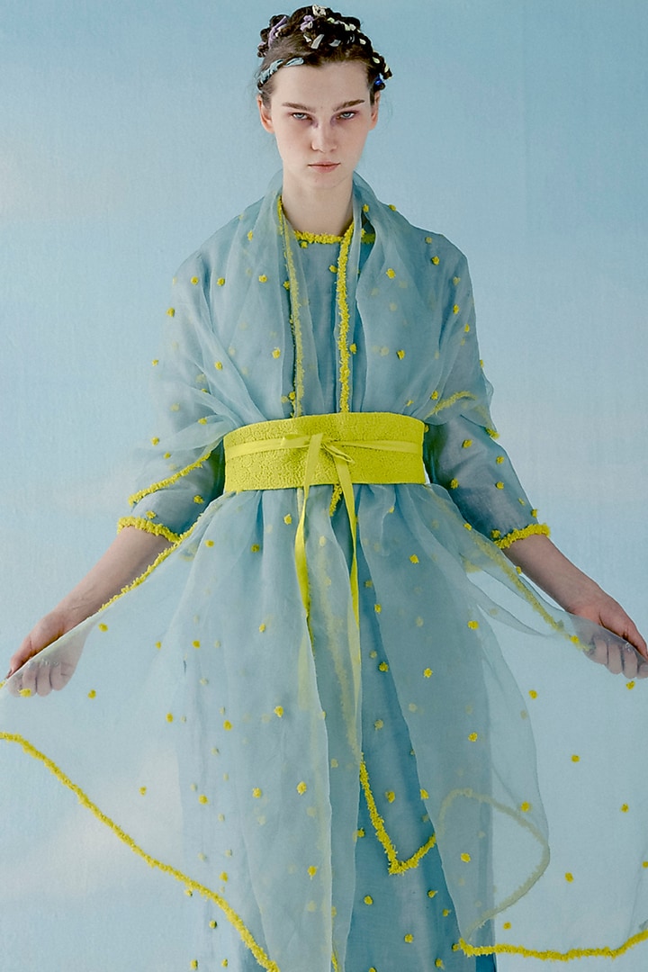 Ice Blue Embroidered Kurta Set by ILk by Shikha and Vinita at Pernia's Pop Up Shop