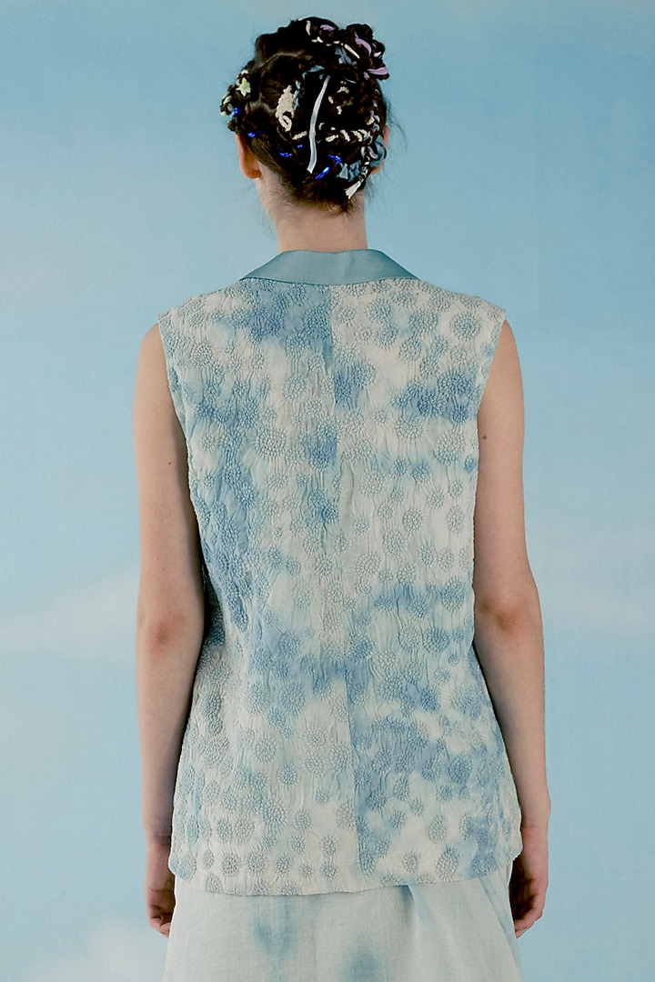 Ice Blue Printed Smocked Jacket by ILk by Shikha and Vinita at Pernia's Pop Up Shop