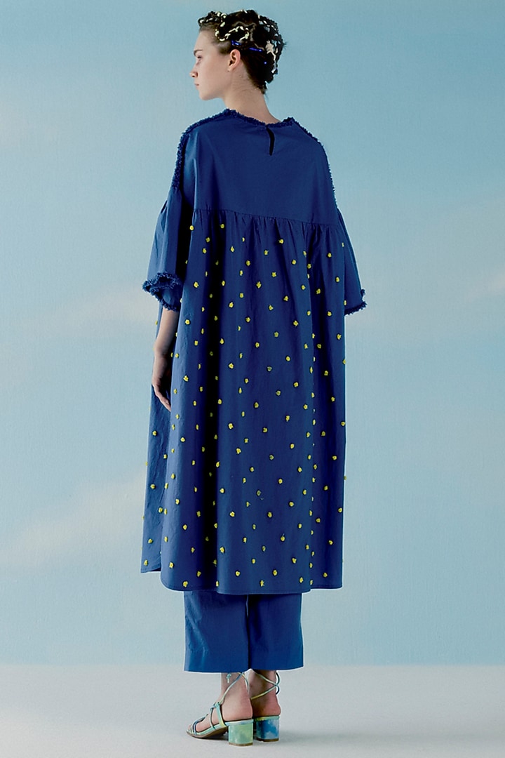 Smoke Blue Embroidered Oversized Summer Dress by ILk by Shikha and Vinita at Pernia's Pop Up Shop