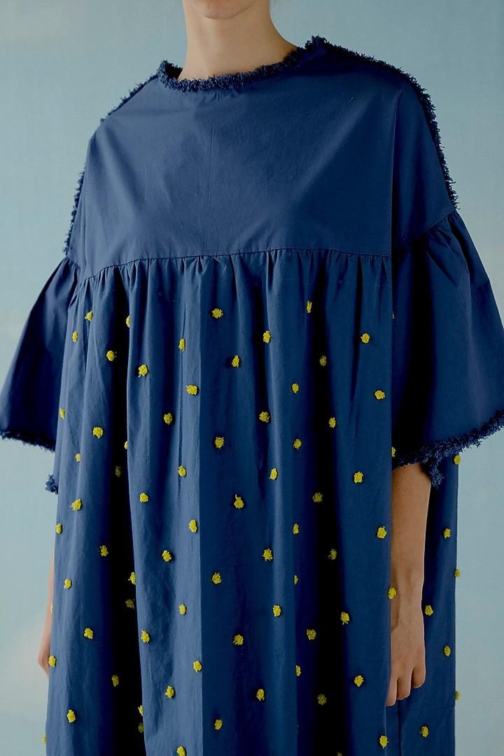 Smoke Blue Embroidered Oversized Summer Dress by ILk by Shikha and Vinita at Pernia's Pop Up Shop