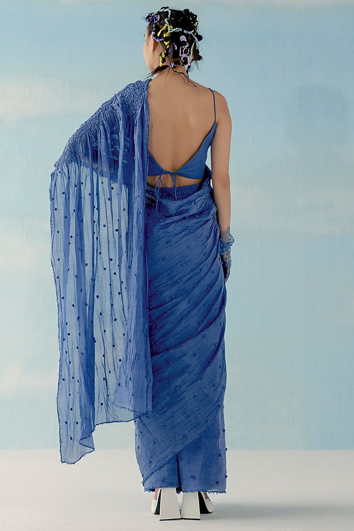 Ice Blue Chanderi Smocked Party Wear Saree by ILK by Shikha and Vinita at Pernia's Pop Up Shop