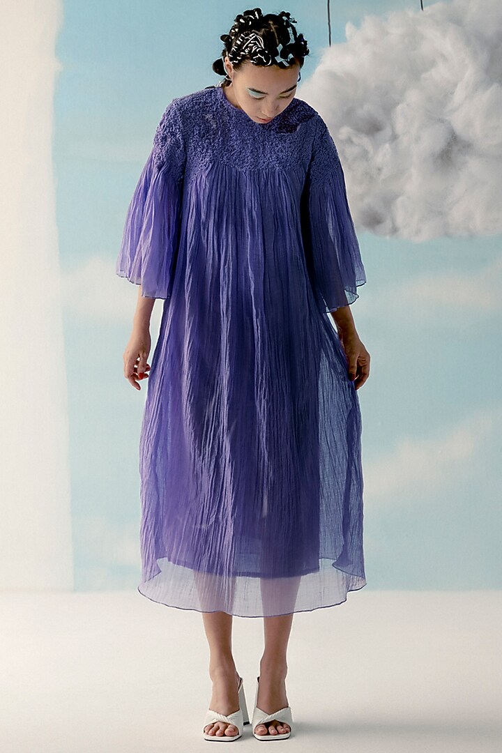 Orchid Chanderi Smocked Summer Dress by ILK by Shikha and Vinita at Pernia's Pop Up Shop