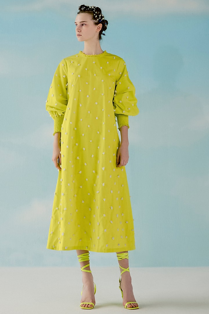 Neon Yellow Poplin Dress by ILK by Shikha and Vinita
