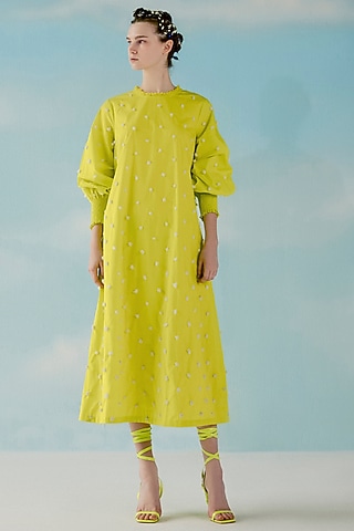 Neon Yellow Poplin Dress by ILK by Shikha and Vinita