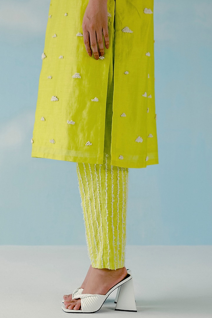 Neon Yellow Striped Pants by ILK by Shikha and Vinita at Pernia's Pop Up Shop