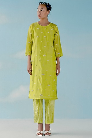 Neon Yellow Embroidered Kurta by ILK by Shikha and Vinita