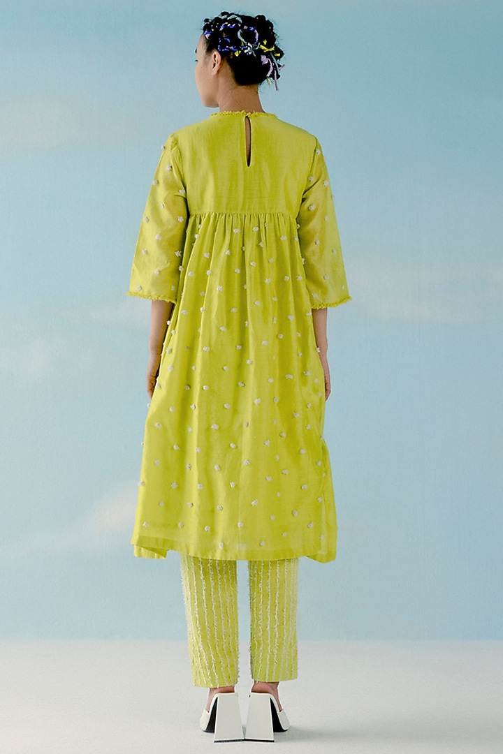 Neon Yellow Chanderi Gathered Kurta by ILK by Shikha and Vinita at Pernia's Pop Up Shop