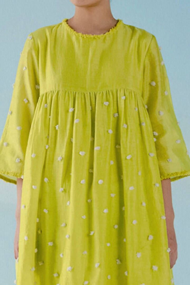Neon Yellow Chanderi Gathered Kurta by ILK by Shikha and Vinita at Pernia's Pop Up Shop