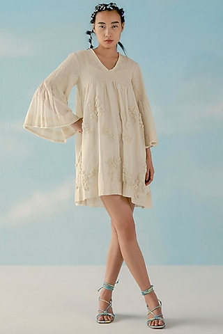 Off-White Embroidered Dress by ILK by Shikha and Vinita